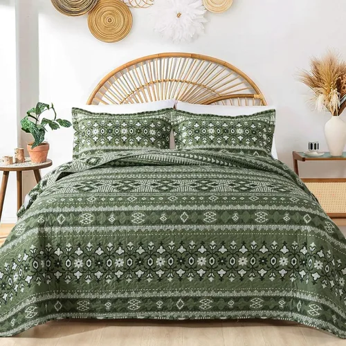 Miniatura 17 de TWINRUN Edredones de algodón tamaño Queen, colcha ligera tamaño Queen para cama, juego de edredón reversible suave a cuadros florales tamaño Queen G