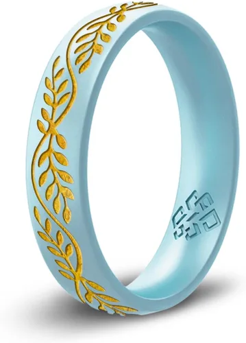 Miniatura 6 de Knot Theory Anillo de silicona de filigrana y hoja de laurel con incrustaciones de oro, anillo de boda de silicona grabado, para actividades