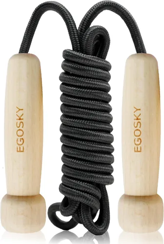 EGOSKY - Cuerda de saltar para mujeres, hombres y niños, cuerda de saltar ajustable con mango de madera para adultos, niños y niñas, ejercicio de