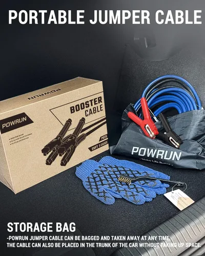 Miniatura 6 de Powrun Cables de puente P025 para batería de automóvil de 12/24 V, cables de refuerzo de servicio pesado de 1000 A con bolsa de transporte, kit