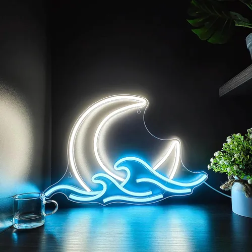 Miniatura 5 de Señal de neón de salida del sol y puesta del sol, luz de neón de luna sobre el mar, señal de neón de ola crepuscular LED para decoración de Moonrise