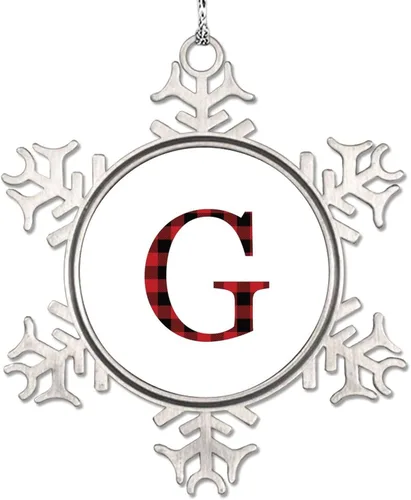 Miniatura 13 de Monograma inicial letra A copo de nieve, adornos de letras rojas y negras a cuadros para árboles de Navidad, adornos de Navidad personalizados