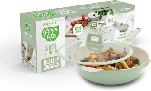 Miniatura 11 de GreenLife Antiadherente 12" (5QT) Todo en Uno Wok de Sartén Profunda con Tapa, Sartén Multiusos de Cerámica No Tóxica Libre de PFAS, Inducción, Para