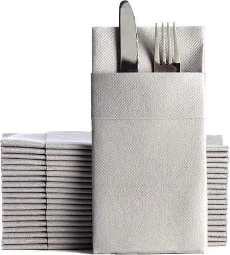 Miniatura 15 de Servilletas de papel desechables azul bebé con bolsillo incorporado para cubiertos, servilletas de tacto de lino absorbentes para cocina, baño