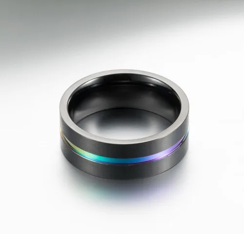Miniatura 3 de Anillo de boda INRENG para hombre, 0.315in, titanio arco iris, negro mate, cepillado
