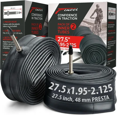 Fincci Pair 27.5 x 1.95-2.125 Inch Bike Inner Tubes 48mm Schrader or Presta Valve Inner Tube for Mountain MTB Road Hybrid Bicycle - Pack of 2