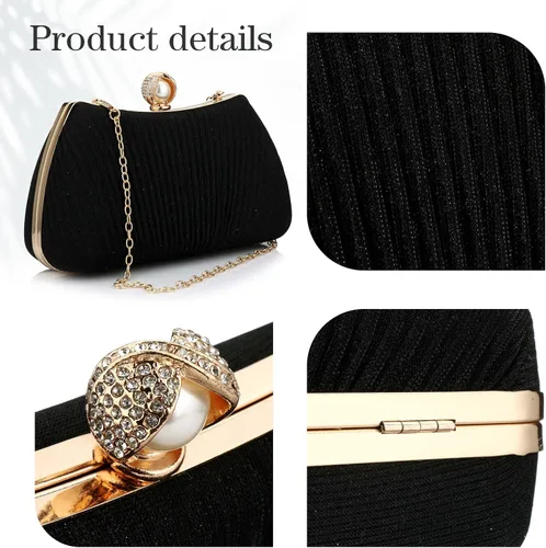 Miniatura 5 de Bolso de mano para mujer bolsa de noche brillante con asa superior bolso cruzado tejido bolsa de hombro para boda fiesta de graduación