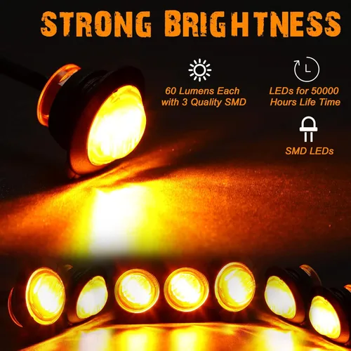 Miniatura 4 de 100 luces LED redondas de 3/4 pulgadas, 3 luces LED indicadoras laterales delanteras y traseras, luces direccionales IP68 impermeables para camión