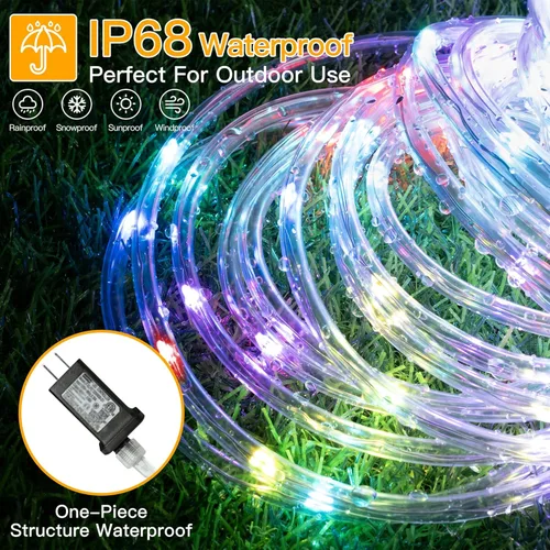 Miniatura 5 de Ollny Cuerda de luces para exteriores que cambian de color, 66 pies, 200 luces LED impermeables enchufables de Navidad con control remoto, 16