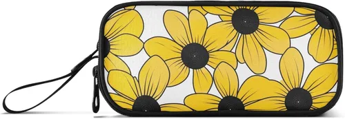 Nylon Pencil Bags For Kids Black-eyed Susan Simple Line Art Valentinesnes High Capacity Big Zipper Pencil Case School Stationery for Office Adults