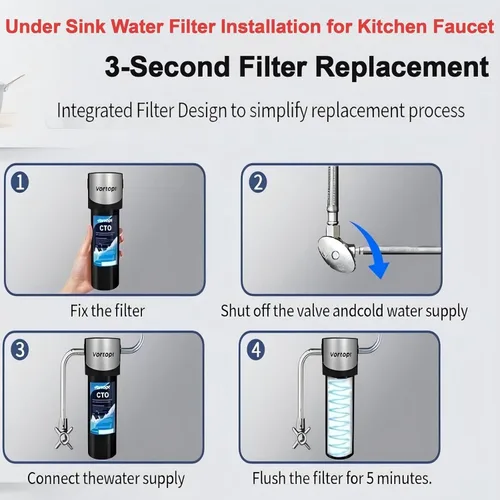 Miniatura 7 de Vortopt Q7 - Sistema de filtro de agua para debajo del fregadero, reduce el cloro, el plomo, el mal sabor y el olor, filtro de agua para debajo