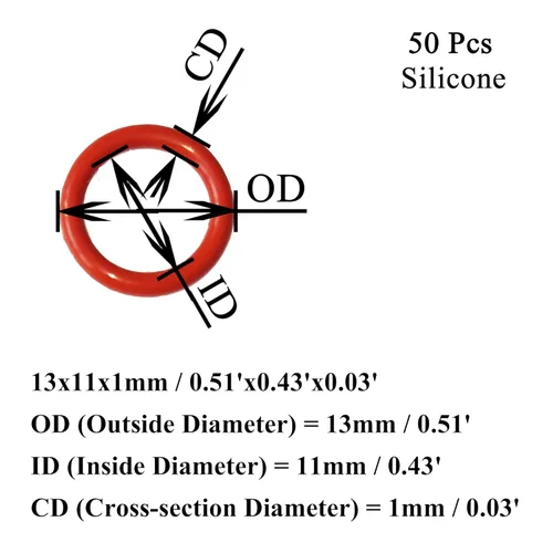 Miniatura 2 de [50 piezas] Juntas tóricas de silicona rojas de 0.512 in de diámetro exterior de 0.433 in de diámetro interno de 0.039 in de ancho, junta métrica