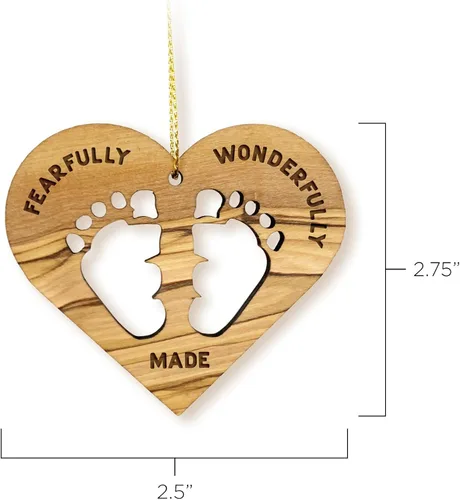 Miniatura 2 de Babys First Christmas Ornament – Fearfully & Wonderfully Made, adornos de madera de olivo de Tierra Santa, adorno de huella de bebé, adornos