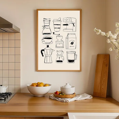 Miniatura 5 de Arte de pared para cocina, decoración de pared de café dibujado a mano, pinturas en lienzo de café moderno, póster retro de cafetería, tienda