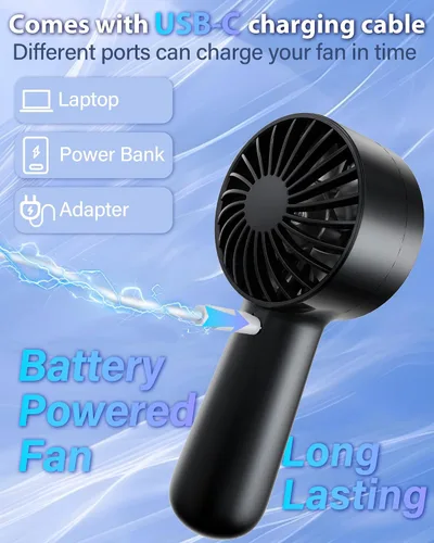 Miniatura 5 de Ventilador de mano portátil, pequeño ventilador de mano turbo personal, potente, refrescante, cordón, recargable por USB, 5 velocidades, maquillaje