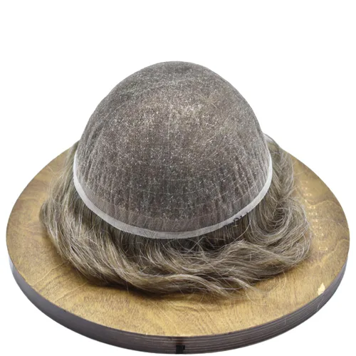 Miniatura 237 de Toupee para hombres nudos blanqueados hombres toupee hairpieces europeo virgen sistema de reemplazo de cabello humano suave encaje francés hombres