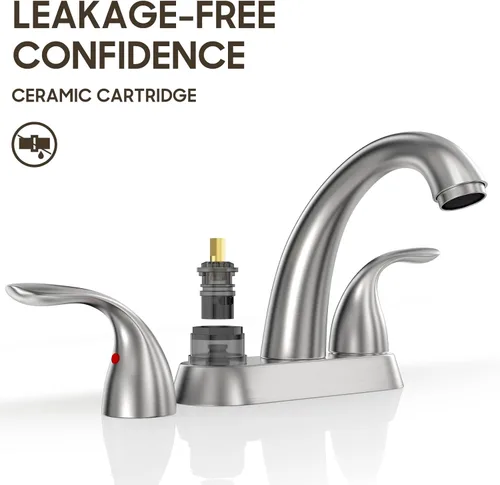 Miniatura 6 de Phiestina Centerset BF008-5-BN - Grifo de lavabo de baño de acero inoxidable de 4 pulgadas de níquel cepillado de 2 o 3 agujeros, grifo de baño de 2