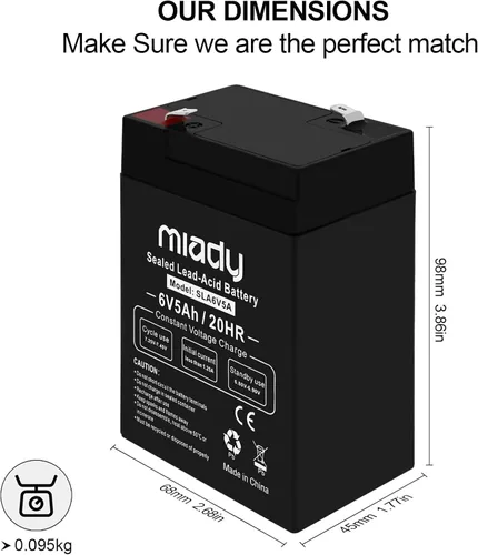 Miniatura 2 de Miady Batería de plomo ácido sellada recargable de 6V 5Ah (paquete de 2)
