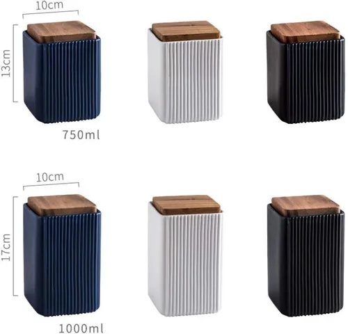 Miniatura 7 de Recipiente de almacenamiento de alimentos, tarros cuadrados de cerámica para galletas, recipiente de cocina con tapa hermética, bueno para Negro