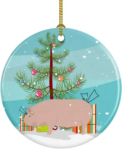 Miniatura 114 de Caroline's Treasures Adorno de cerámica de Navidad pintado o de codorniz chino, decoración colgante de árbol de Navidad verde azulado para el hogar