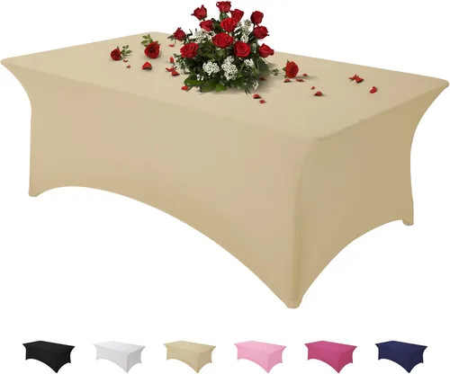 Miniatura 44 de Famstar Paño de Mesa Negro de 4 Pies de Elastano, Paño de Mesa Ajustado para Mesas Rectangulares, Fundas Elásticas Lavables Sin Arrugas
