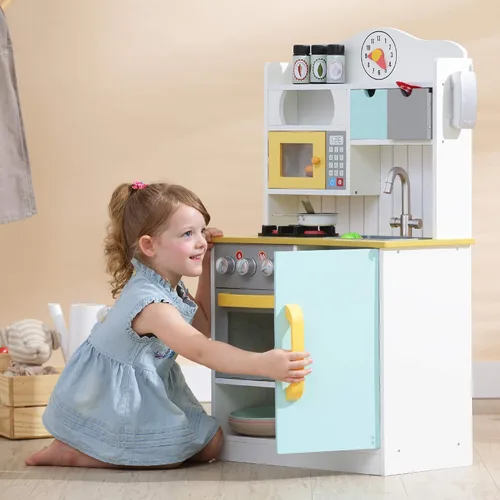 Miniatura 7 de Teamson Kids Little Chef Florence - Cocina interactiva clásica de madera con accesorios y espacio de almacenamiento para una fácil limpieza