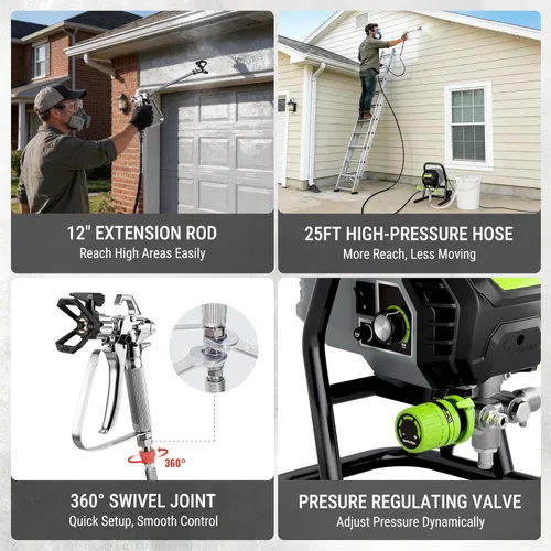 Miniatura 7 de WORKPRO Pulverizador de pintura sin aire de 700 W, 2900 PSI, pulverizador de pintura eléctrico sin adelgazamiento de alta eficiencia con varilla