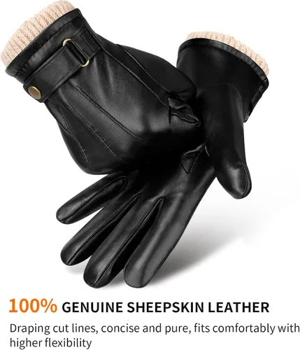 Miniatura 4 de OZERO Guantes de invierno para hombre, de piel de napa y cachemira, guantes de vestir para pantalla táctil, regalos térmicos para papá o marido