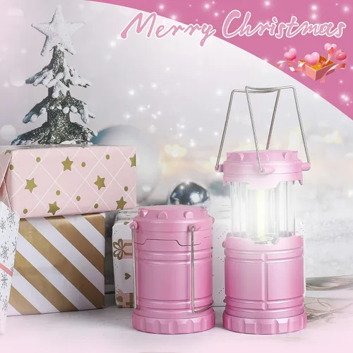 Miniatura 8 de Paquete de 2 mini linternas LED rosas para acampar, luces portátiles para acampar, lámparas con mango al aire libre, luces de emergencia esenciales