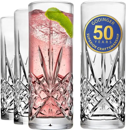 Godinger Vasos altos Collins multiusos para bebidas - Colección Dublin, juego de 4