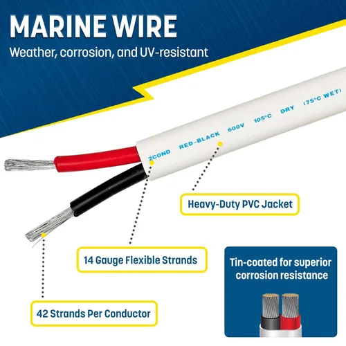 Miniatura 2 de GS Power 50 pies de alambre dúplex marino, alambre calibre 14, cable eléctrico para barco de cobre estañado libre de oxígeno 14 AWG, cable eléctrico