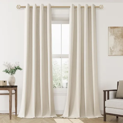 Miniatura 88 de Cream Linen Blackout Curtains 90 Length 2 Panels Set for Living Room Bedroom, 100% Black Out Thermal Insulated Linen Drapes, Room Darkening Grommet