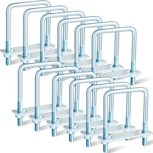 Miniatura 10 de Dunzy 6 pernos cuadrados en U chapados en zinc, perno en U de acero al carbono resistente, suministros industriales y científicos para tubo