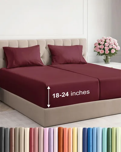 Sábanas King divididas con bolsillos extra profundos, sábanas transpirables y refrescantes de 5 piezas, sábanas de lujo para hotel, suaves, sin 25 -