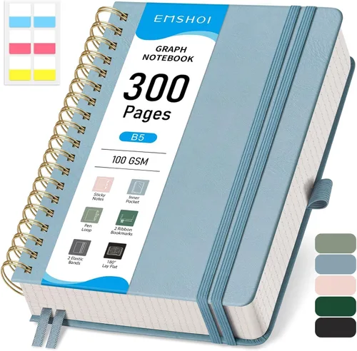 Miniatura 24 de EMSHOI Cuaderno de Espiral con Puntos para Bullet Journal - 300 Páginas, Cuero de Tapa Dura A4, Cuaderno de Cuadrícula de Puntos Gruesos de 100 GSM