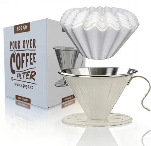 Miniatura 13 de AGOGO Cafetera portátil de goteo V60 - Juego fácil de limpieza compacto gotero de acero inoxidable 304 para acampar y 50 filtros de papel y paño