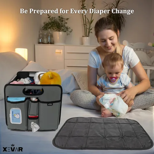 Miniatura 6 de Organizador de pañales para bebé con cambiador, organizador portátil de coche para artículos esenciales para recién nacidos, pañales y toallitas