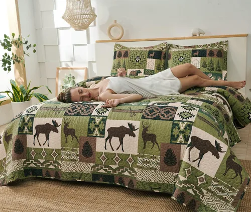 Miniatura 8 de Juego de colchas tamaño king, colcha rústica para cama, cubrecama de colcha king, ropa de cama de cabaña de campo, colcha de retazos, colcha ligera