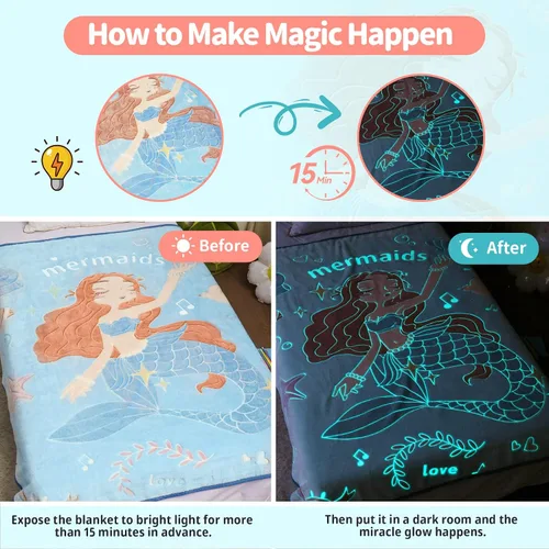 Miniatura 2 de Manta de sirena que brilla en la oscuridad, regalos para niñas, manta súper suave de 3, 4, 5, 6, 7, 8, 9 años, juguetes para niñas de 6 a 8 años