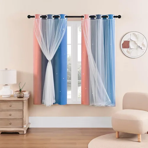 Miniatura 93 de XiDi Cortinas opacas con estrellas para habitaciones de niños, cortinas verdes para ventana de dormitorio de niños, azul y gris, 52 pulgadas de Azul