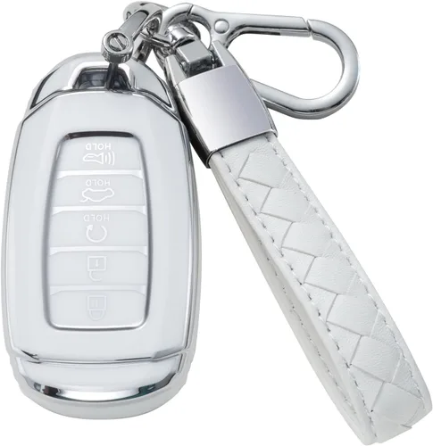 Compatible con funda para llavero Hyundai con cordón de cuero, funda protectora para llave de automóvil para Hyundai Santa Fe Palisade Kona Elantra