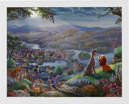 Miniatura 5 de Thomas Kinkade Studios Lady and the Tramp Falling In Love - Marco negro satinado (11 x 14 pulgadas)