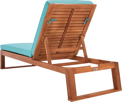 Miniatura 10 de SAFAVIEH Exterior - Solano Chaise Lounge Chair - Marrón y Aqua - Madera maciza con cojín - Diseño de respaldo ajustable - Ideal para patio, terraza