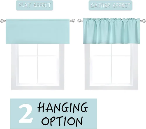 Miniatura 6 de DECOVSUN Cenefas Aqua para ventanas de cocina, con bolsillo para barra, opacas, con aislamiento térmico, 1 panel de 42 x 18 pulgadas