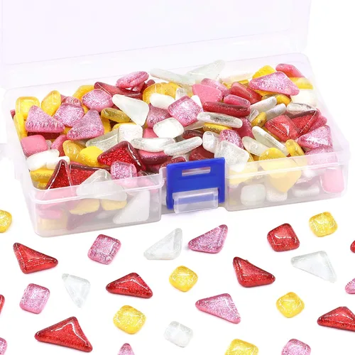 Miniatura 17 de Swpeet Azulejos de mosaico de vidrio de 1Ib Piezas de vidrieras para manualidades, colores mezclados y patrones (azulejos de mosaico E)