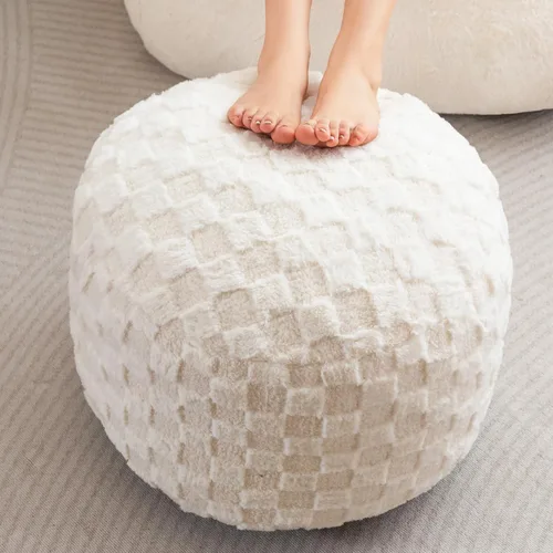 Miniatura 13 de HIGOGOGO Puf Otomán Redondo Relleno, Pufs de Pana con Relleno de Trozos de Espuma, Puf Peludo y Esponjoso Reposapiés Otomán de Almacenamiento, 20 X