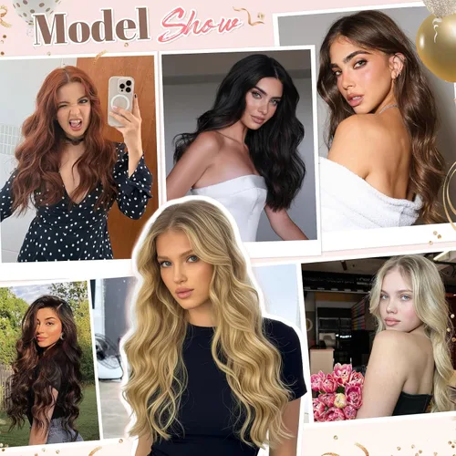 Miniatura 8 de Fliace Extensiones de cabello con pinza para mujer, castaño claro, ondas largas, extensiones de cabello sintético, suaves y naturales, gruesas, 6