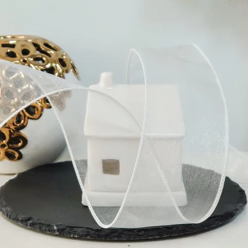 Miniatura 4 de Cinta de organza transparente con alambre de 2.5 pulgadas x 50 yardas, color blanco para silla de boda, lazo, ramo de flora, envoltura de regalos