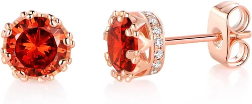 Miniatura 25 de MDFUN Aretes chapados en oro rosa para mujer, 0.236 in, corona brillante redonda, piedra natal, regalo de cumpleaños