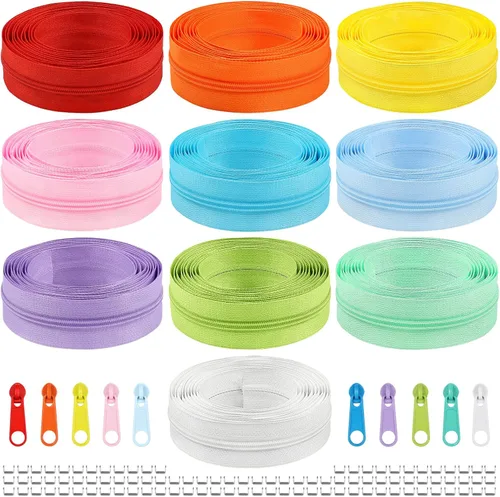 Miniatura 9 de DOITEM 31 yardas, 10 unidades de cremalleras de costura #3, cremalleras de bobina de nailon surtidos para coser con 40 deslizadores de cremallera